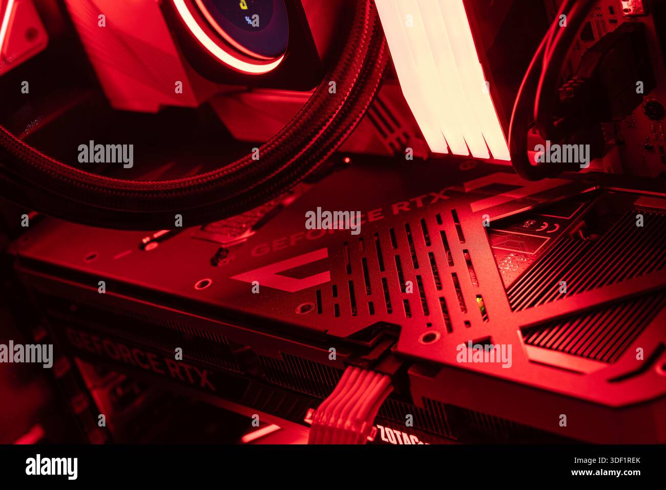 Rome, italy 1 january 2026: high-performance gpu glowing red inside a ...