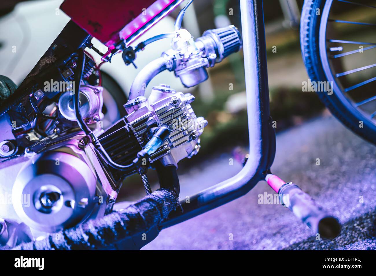 Moped Racing Engine Rome, italy 9 january 2025: close-up of custom moped engine with chrome ...