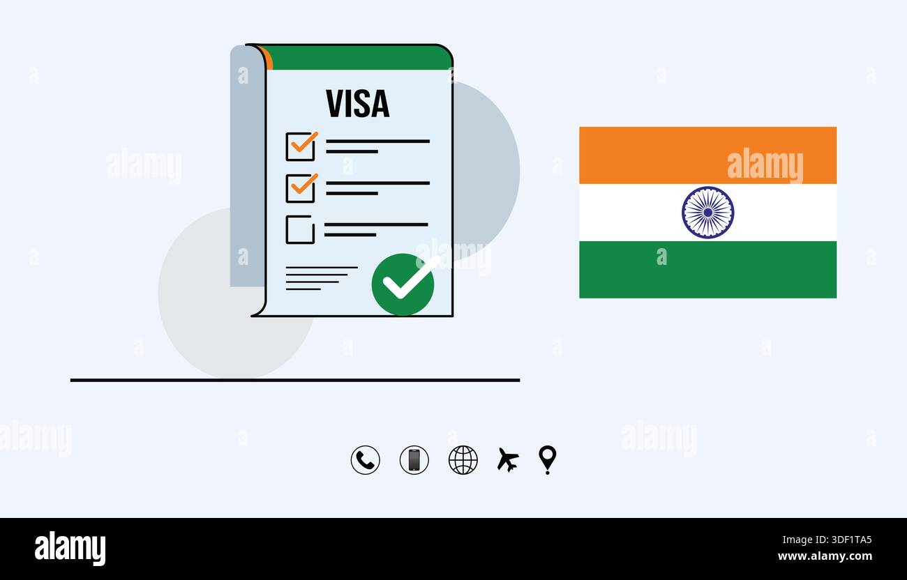 Visa Application Checklist With Indian Flag And Travel Icons For ...