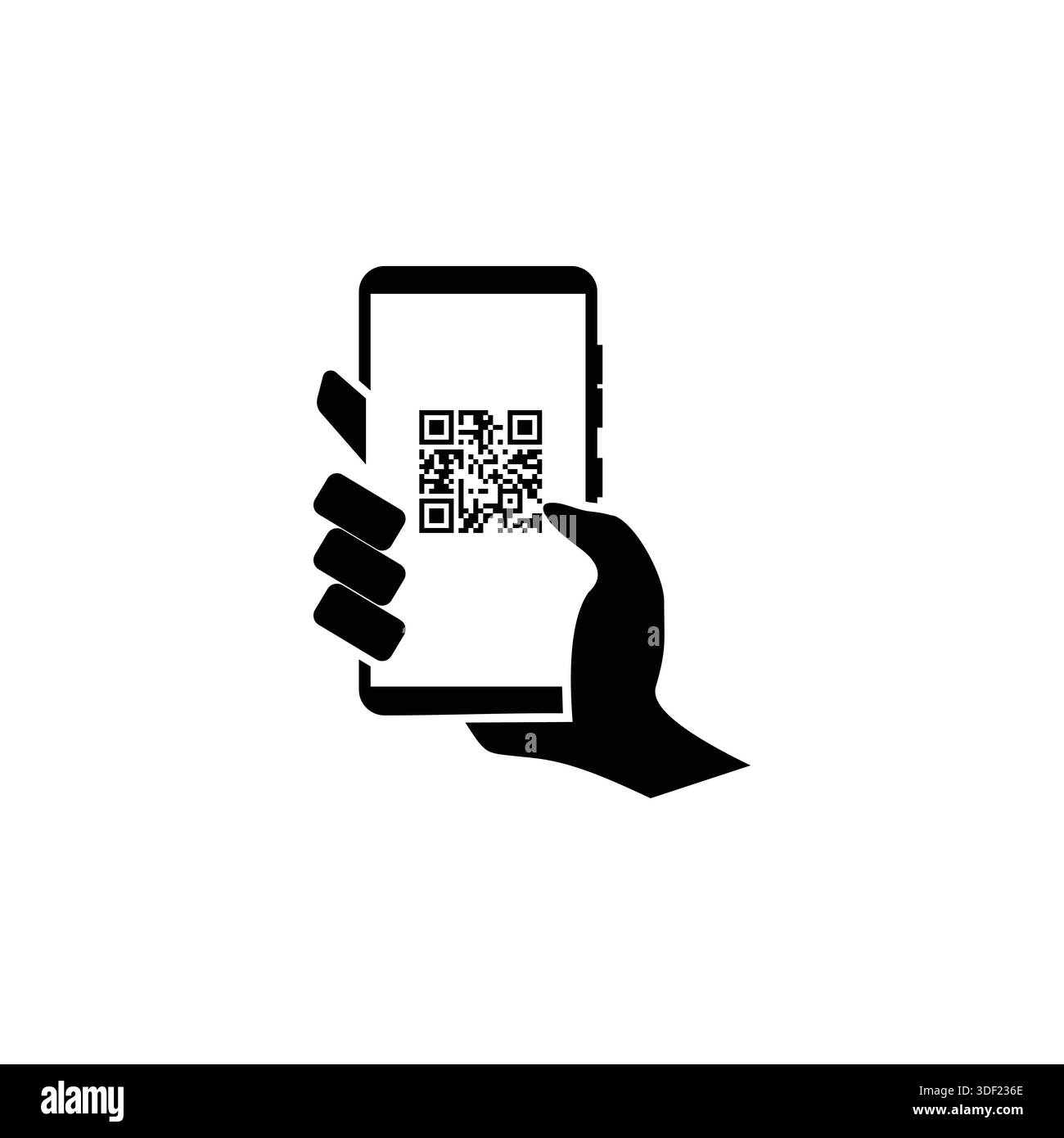 Vector illustration of a hand holding a smartphone with QR code ...