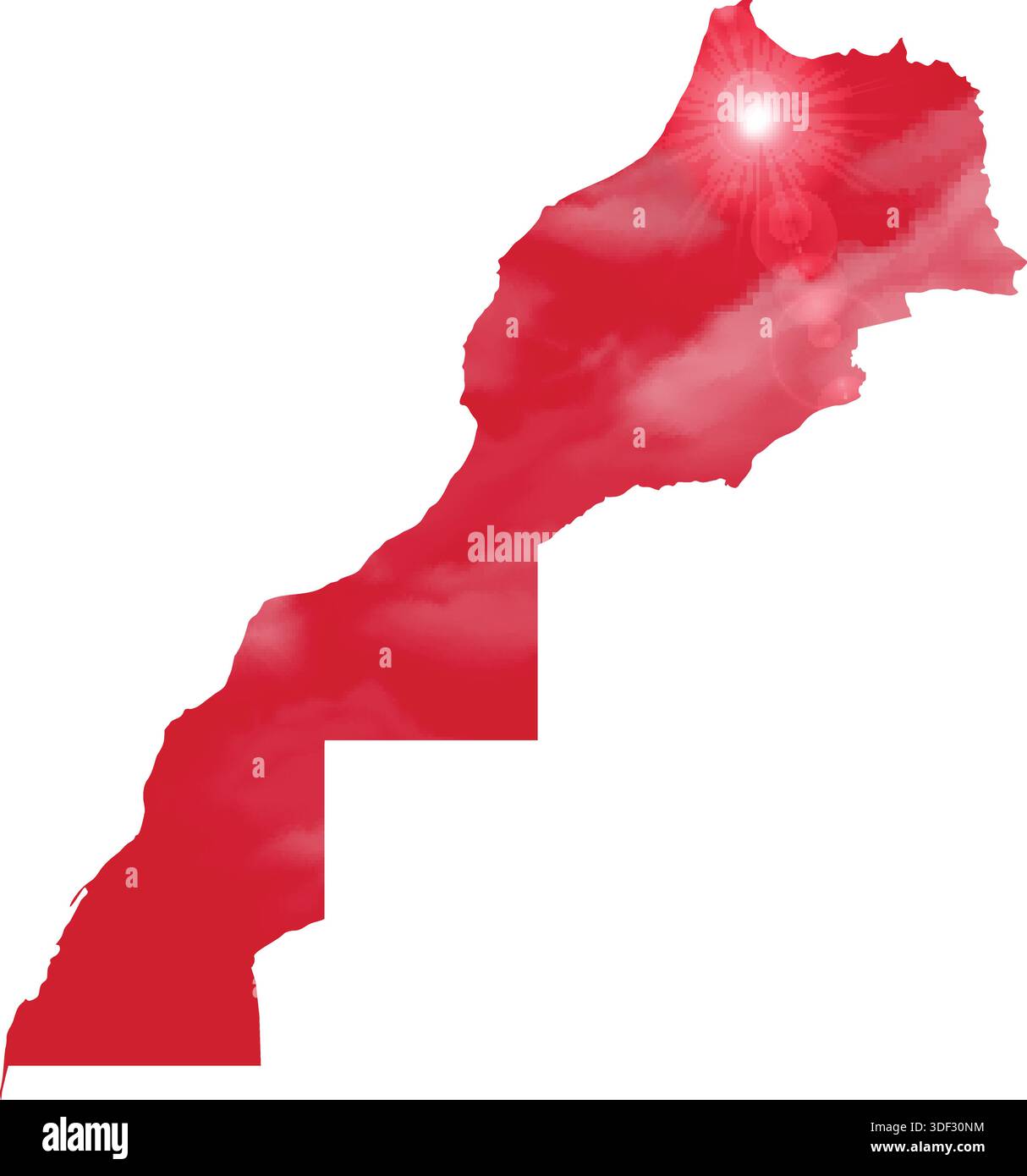 Map of Morocco with Beautiful Sun and Clouds in Body Stock Vector