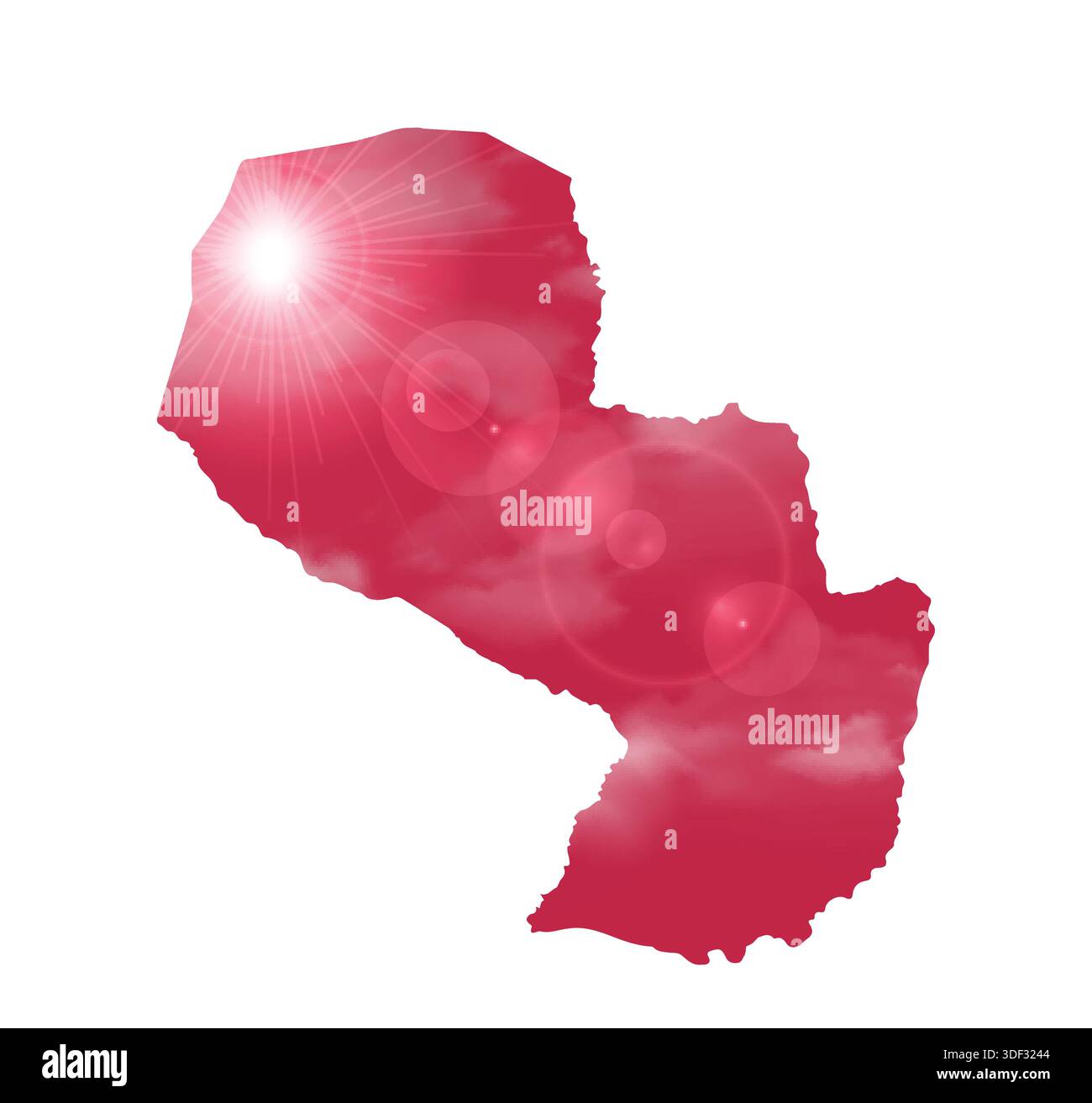 Map of PARAGUAY with Beautiful Sun and Clouds in Body Stock Vector