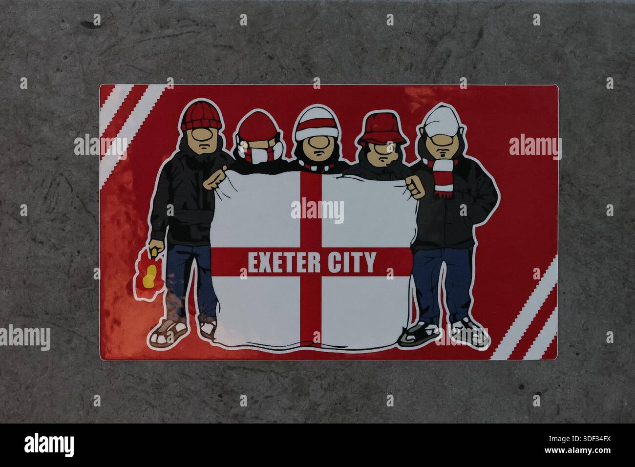 A Exeter City sticker placed on a wall at the Etihad Stadium during the ...