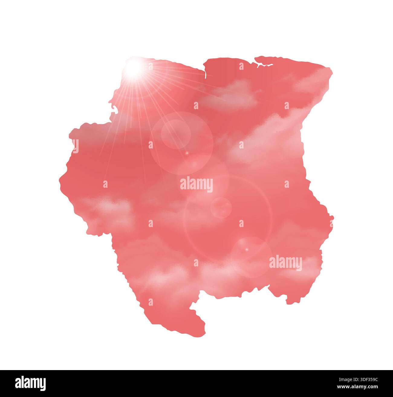 Map of SURINAME with Beautiful Sun and Clouds in Body Stock Vector