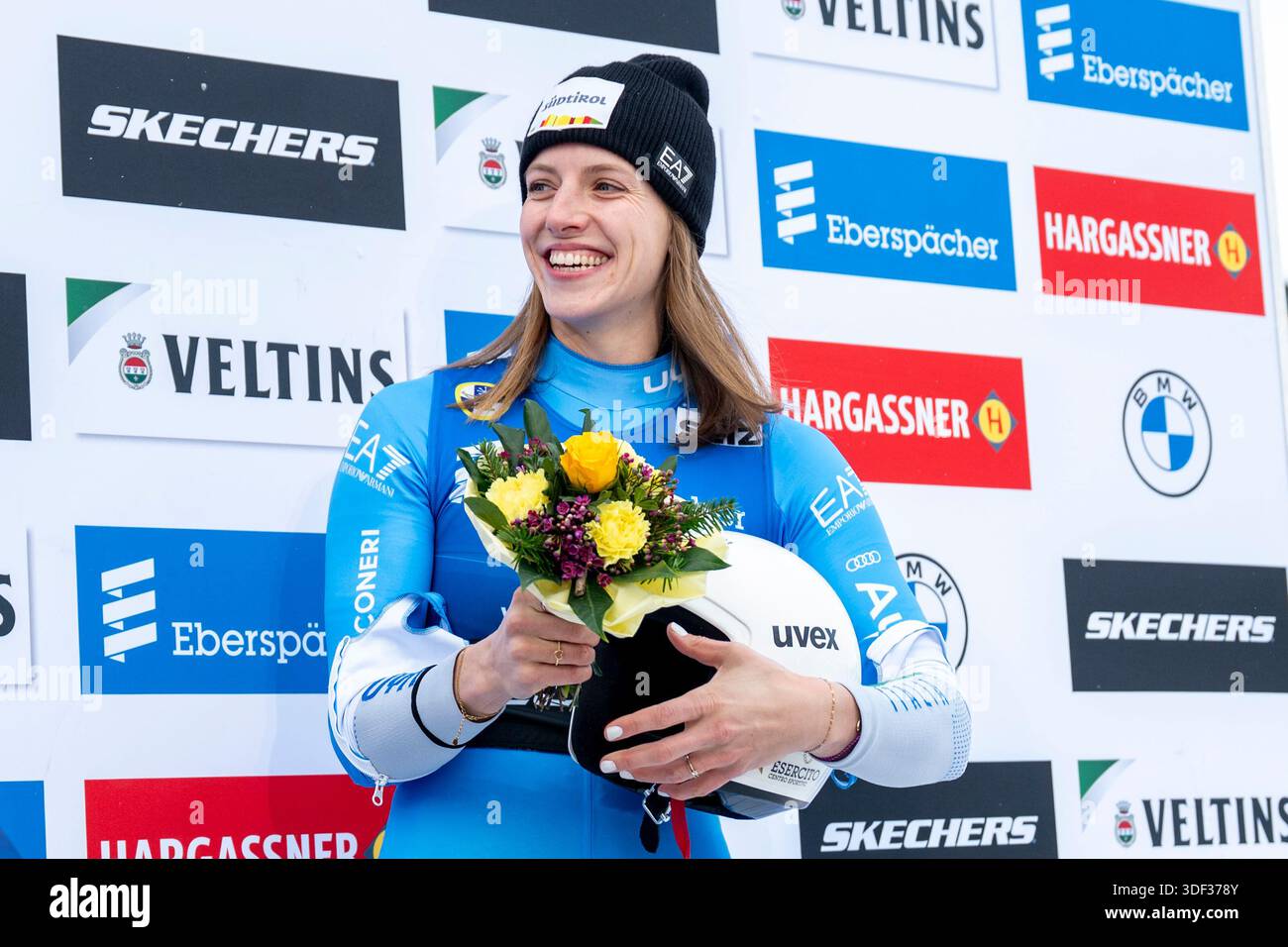 Winterberg, Germany. 10th Jan, 2025. Luge: World Cup, single-seater, women, 2nd run: Verena Hofer (Italy) is happy about her third place. Credit: David Inderlied/dpa/Alamy Live News Stock Photo