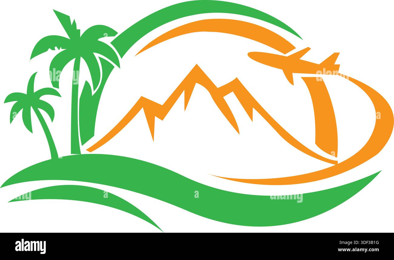 Plam tree mountain and beach logo icon vector Stock Vector