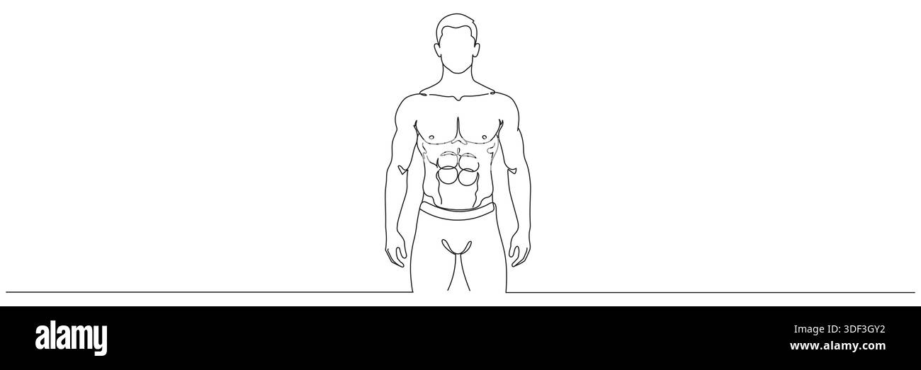 A single continuous line drawing depicts a young, strong male ...