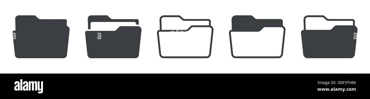 Collection of different File folder icon flat and outline style vector ...