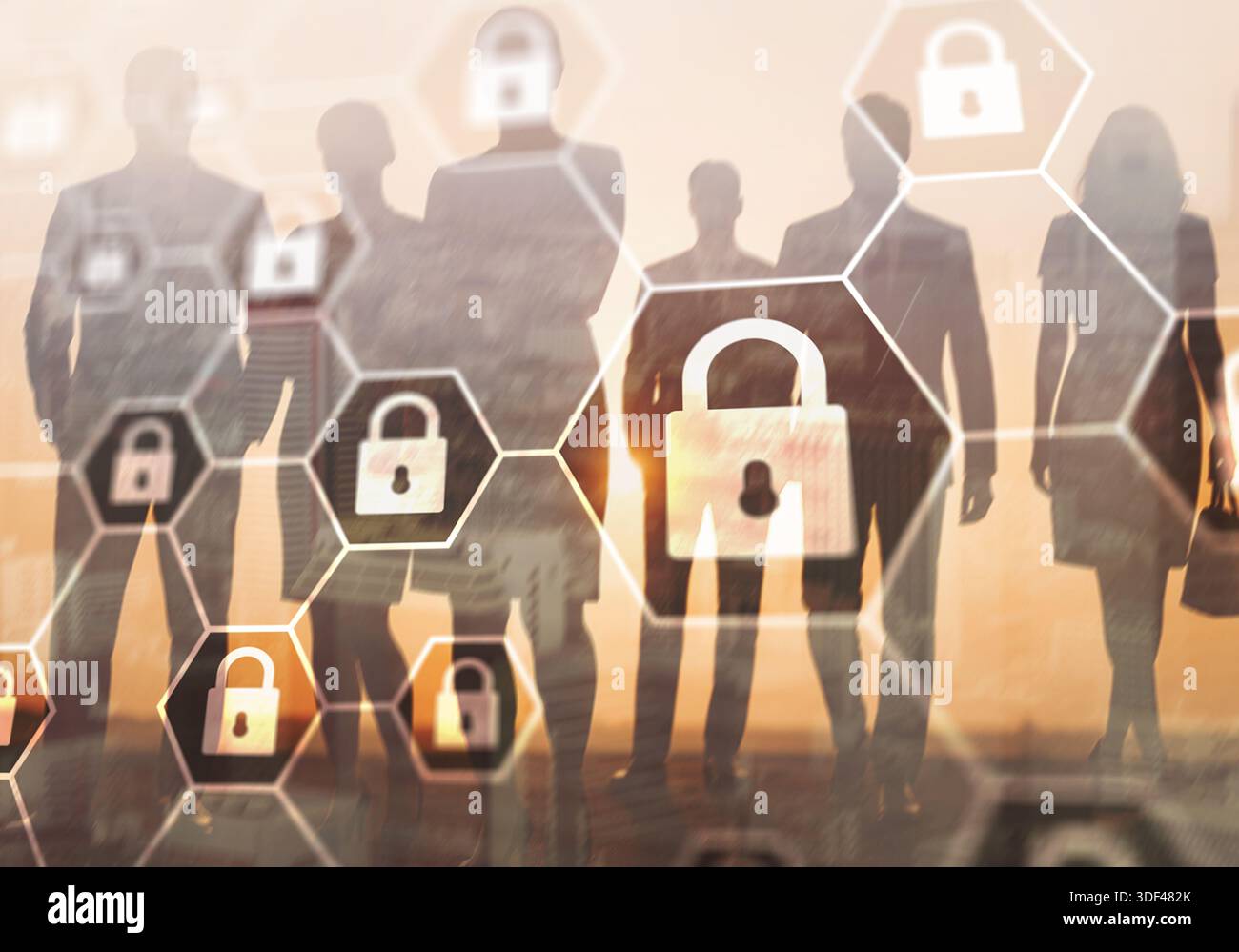 Secure structured business concept with locked elements and cybersecurity protection. Stock Photo