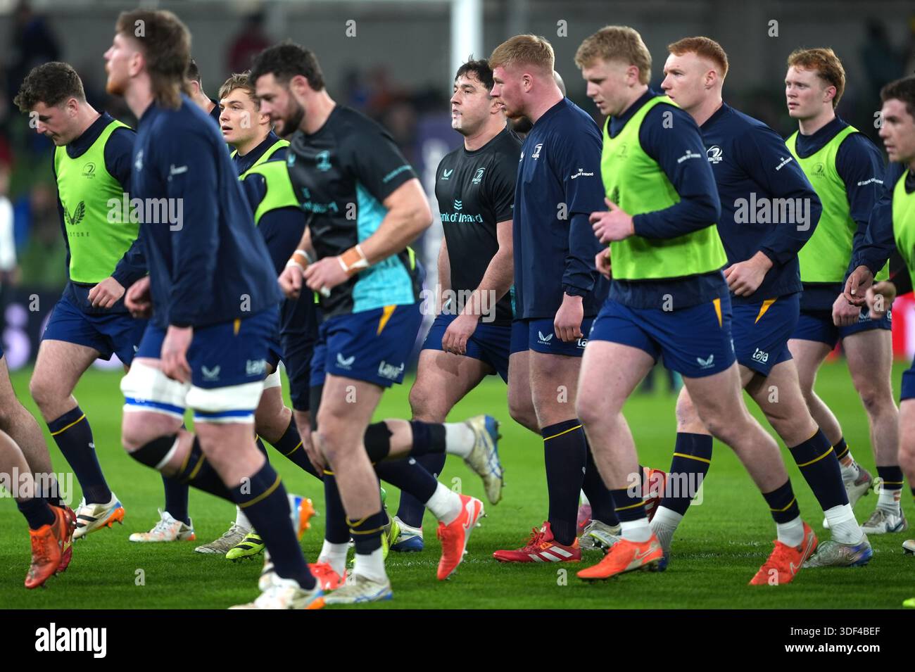 Leinster Rugby players warming up prior to kick-off before the Investec ...