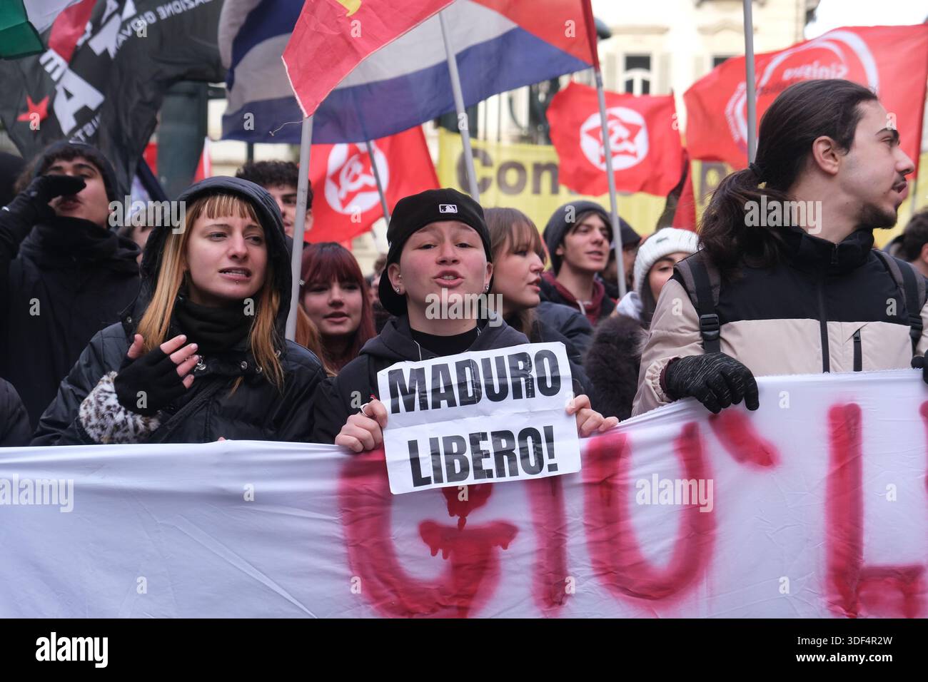 Demonstration Only January 10, 2026, Turin, Piedmont, Italy: Following the American attack ...