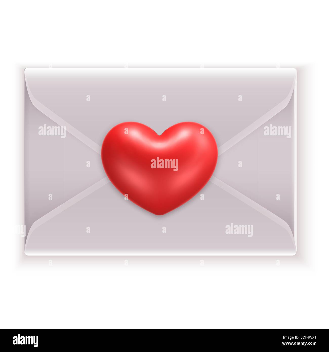 White envelopes with 3D cartoon style hearts. Stock Vector