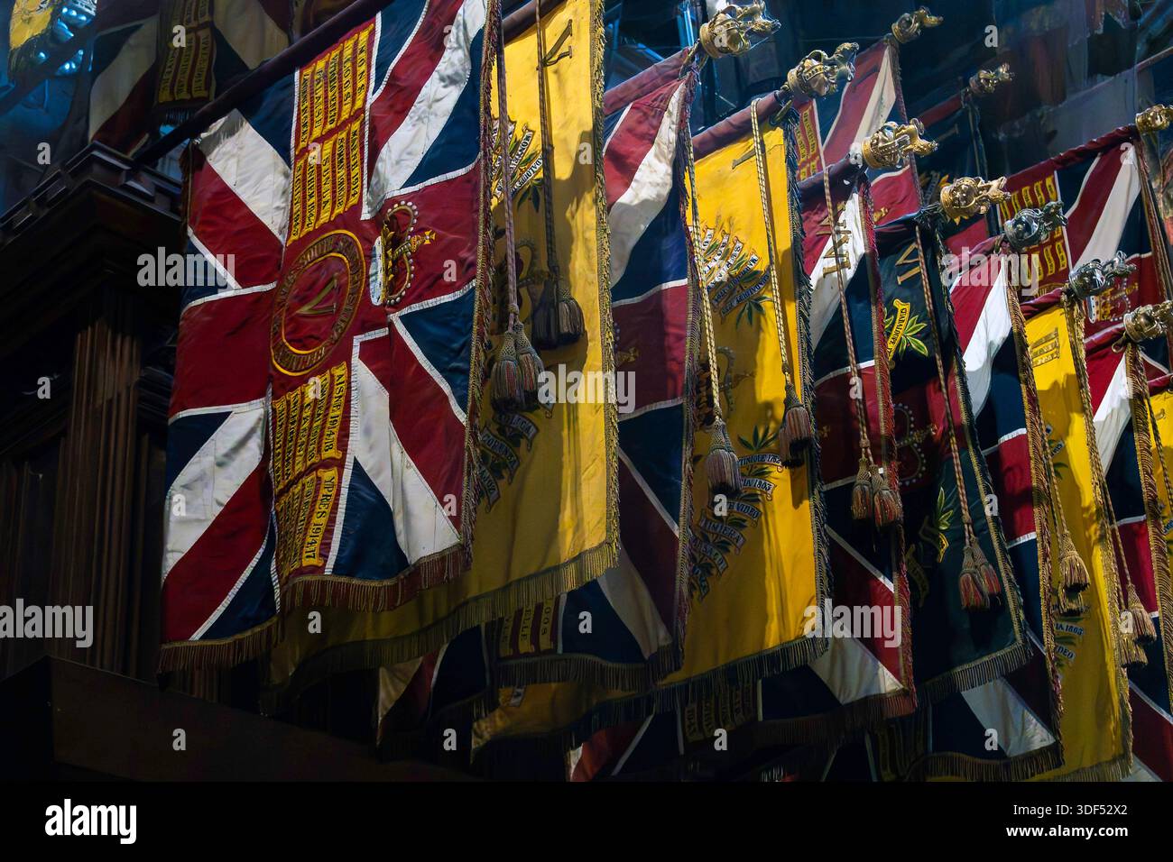 Regimental Colours diplayed in the South Trancept of Lichfield Cathedral, Lichfield, Staffordshire, England, UK Stock Photo