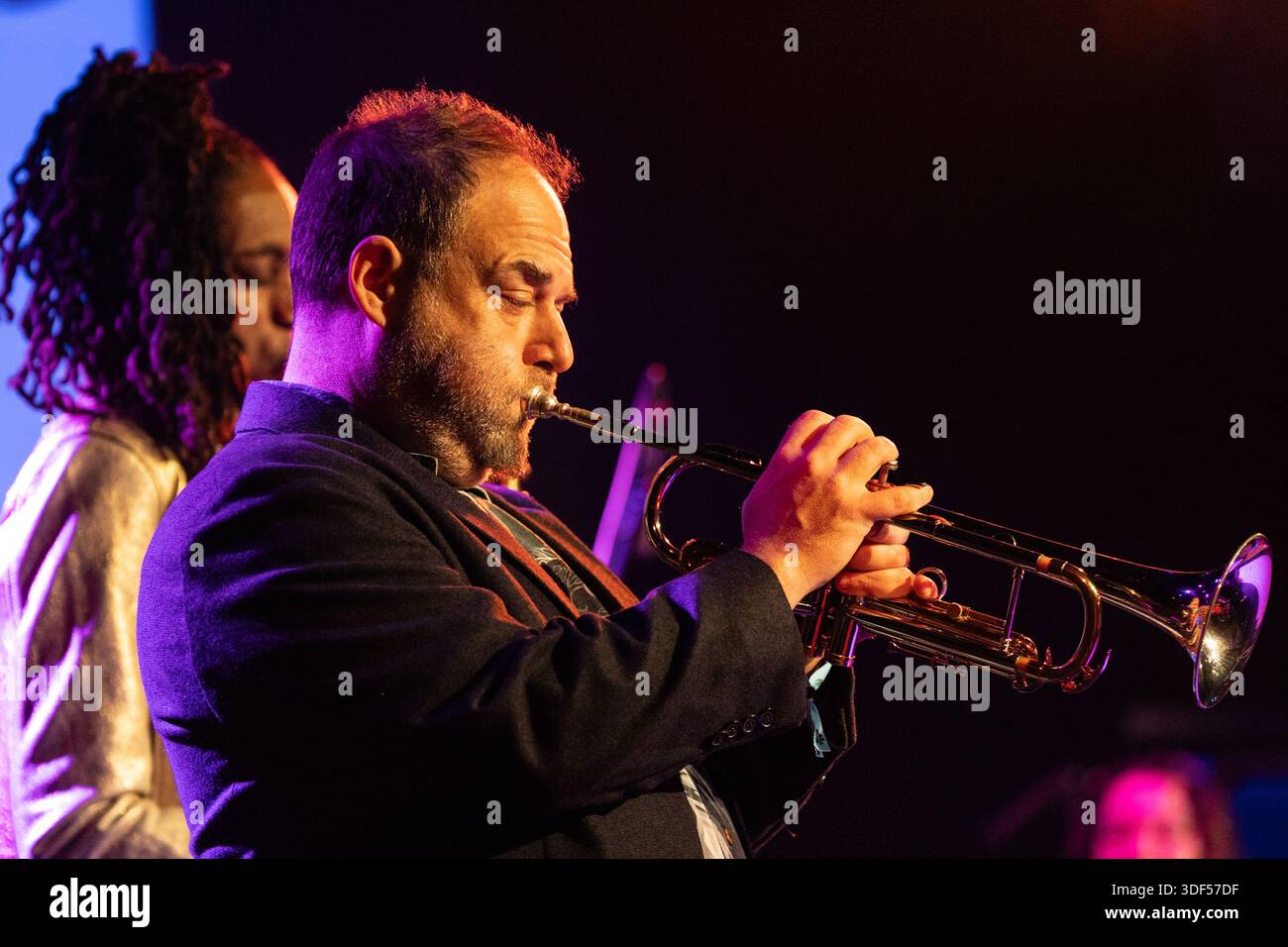 Greg Glassman on trumpet performs with Lakecia Benjamin and her band ...