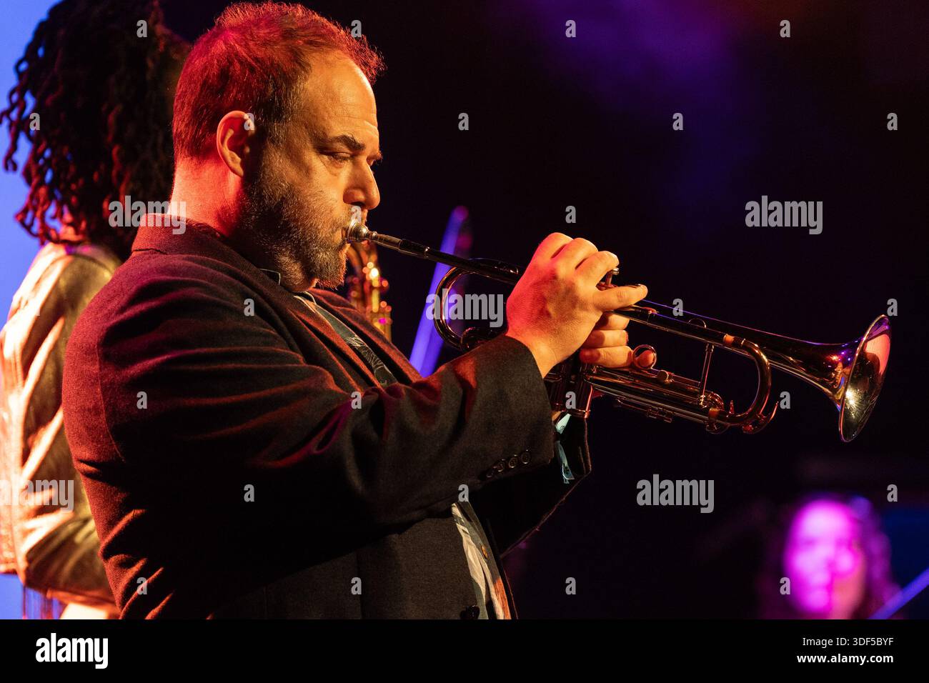 Greg Glassman on trumpet performs with Lakecia Benjamin and her band ...