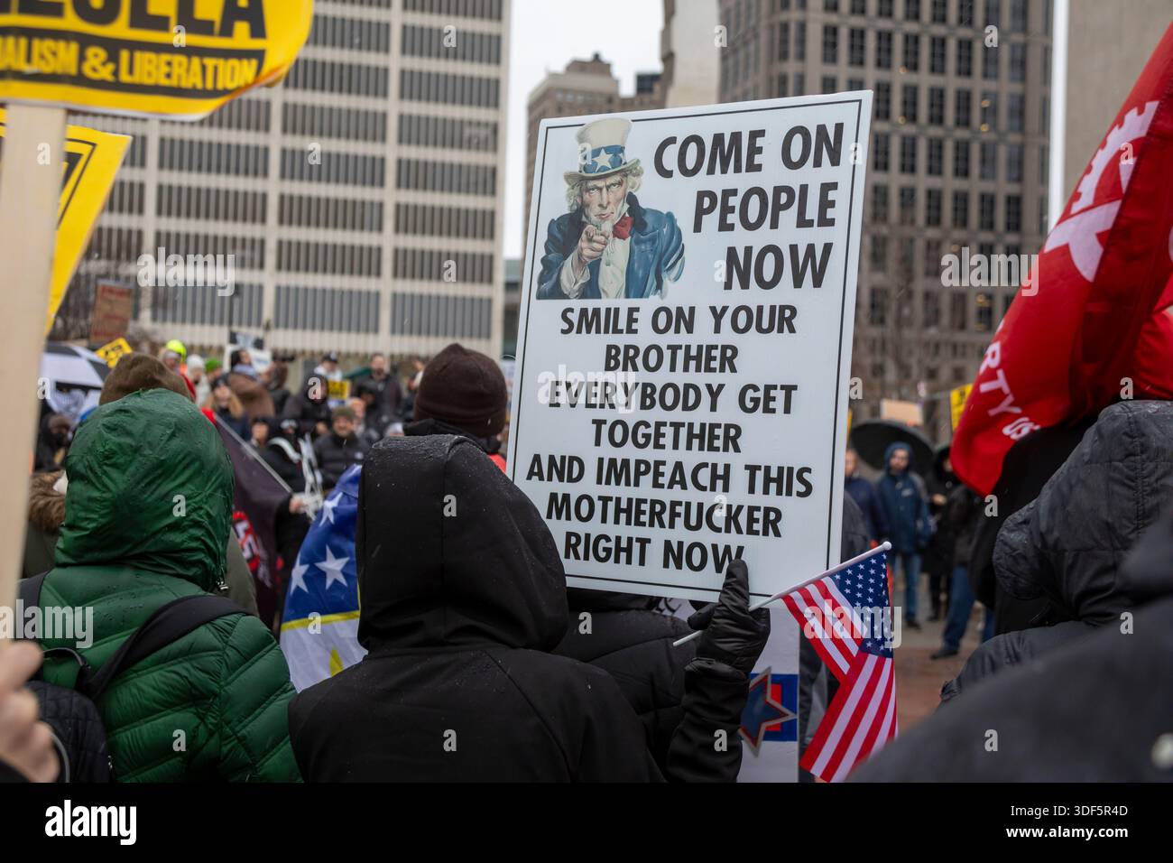 Detroit, Michigan, USA. 10th Jan, 2026. Activists rally to protest the killing of Renee Nichole Good in Minneapolis by a federal immigration agent. Credit: Jim West/Alamy Live News Stock Photo