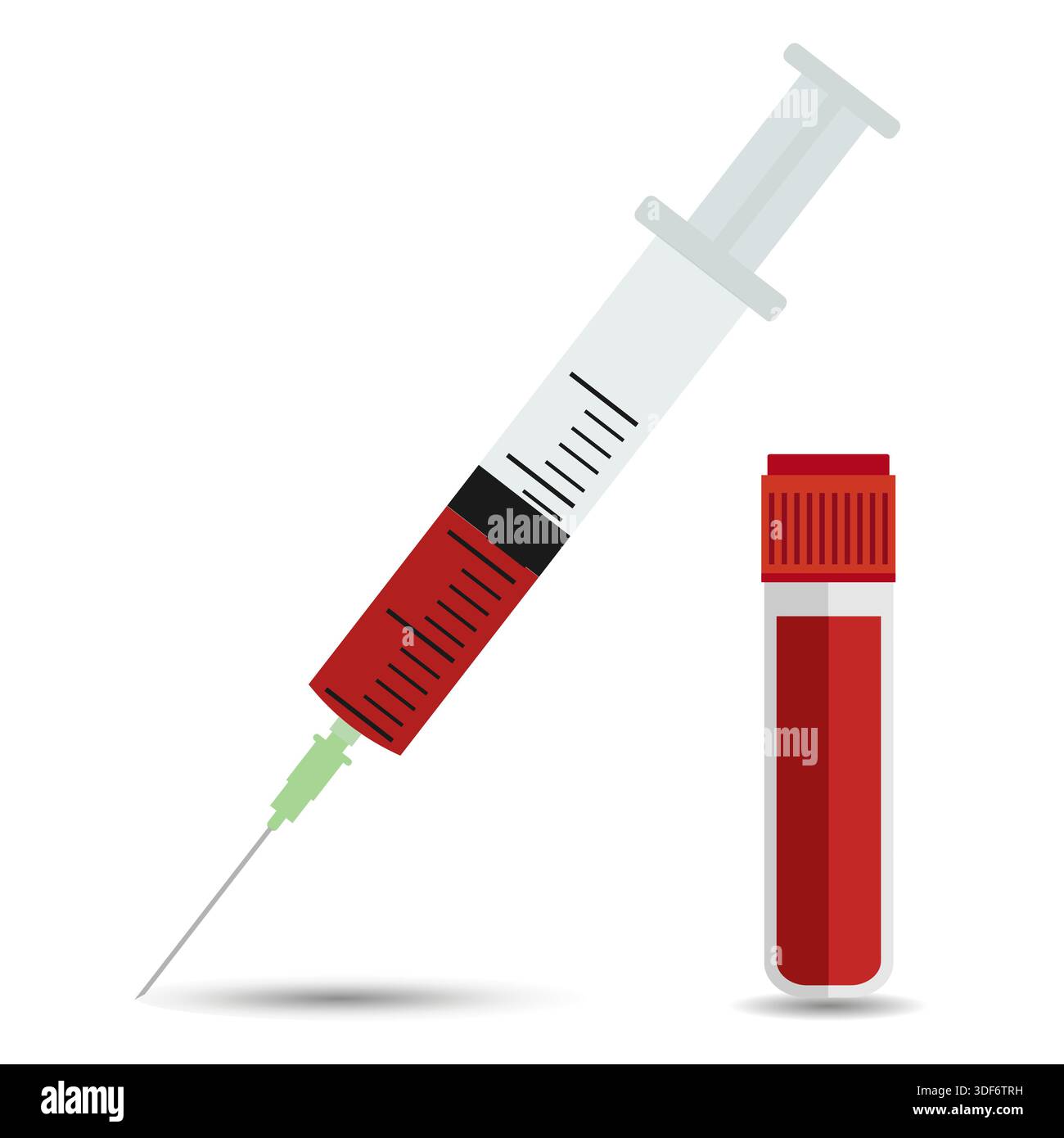 medical syringe for injection and test tube with blood on a white ...