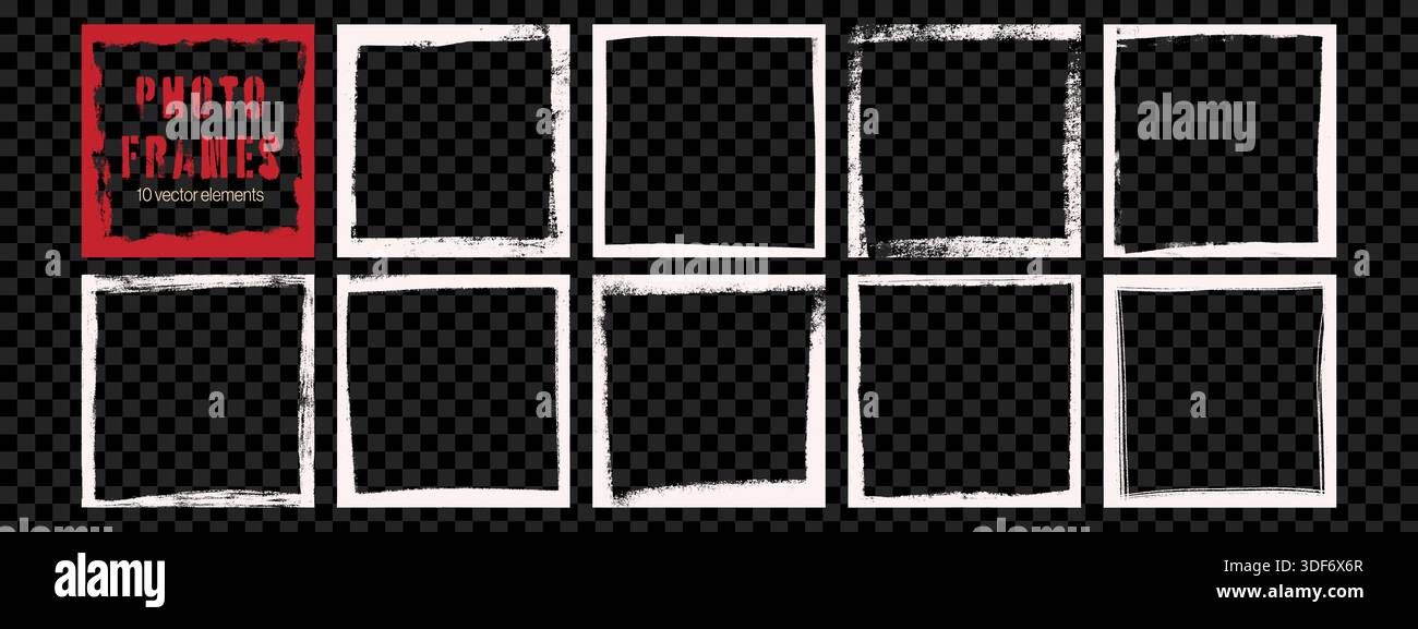 Square Inverted Overlay White grunge frame borders collection. Square photo overlays with ...