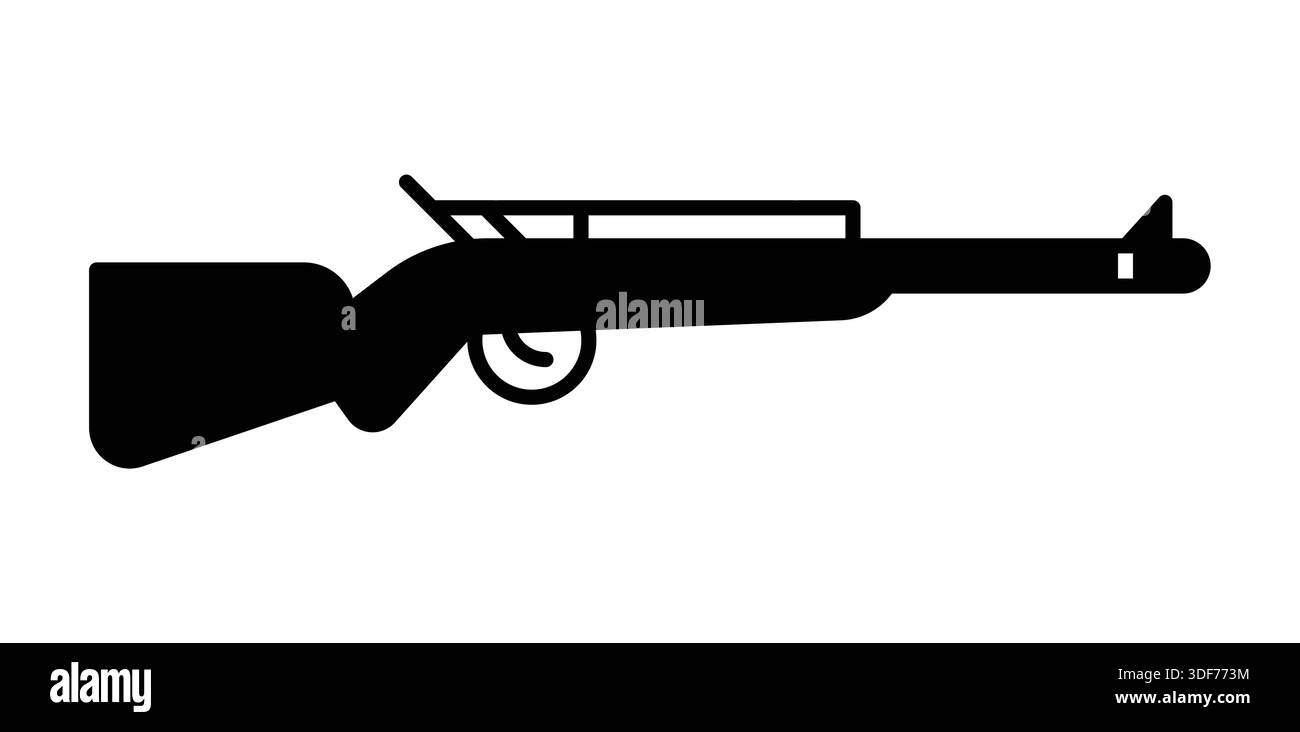 This image features a detailed black silhouette of a traditional rifle ...