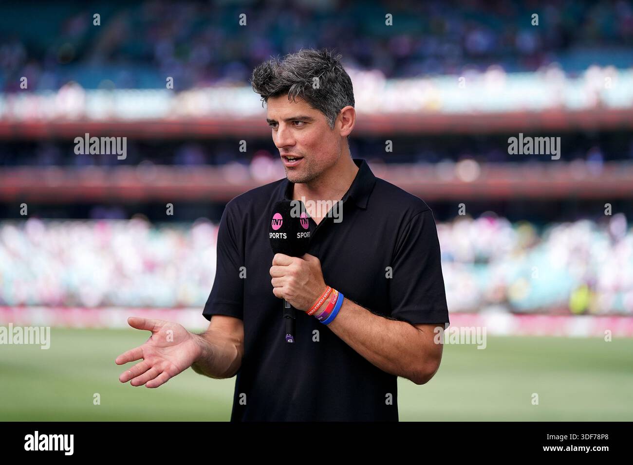 Former England captain Sir Alistair Cook working for TNT Sports on day ...