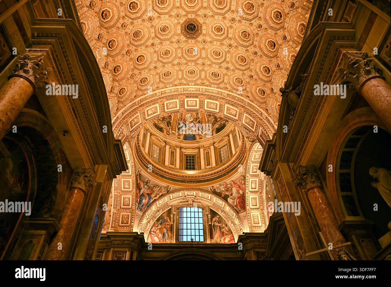 Rome, Italy - January 3rd, 2026: Ornate cathedral ceiling with frescoes ...