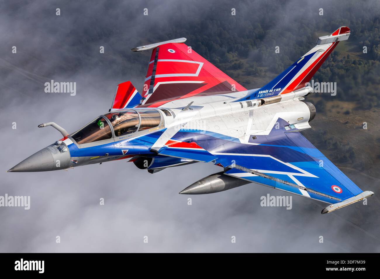 Overhead air-to-air view of a French Air and Space Force Dassault ...