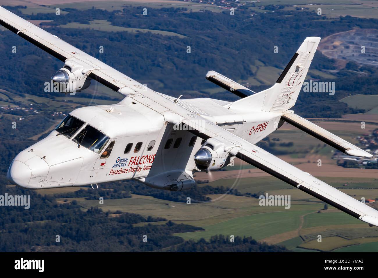Close-up head-on air-to-air photograph of a Royal Air Force Dornier 228 ...