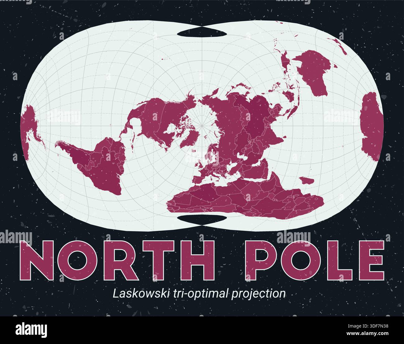 North Pole world map using Laskowski tri-optimal projection centered to the North Pole. Stock Vector