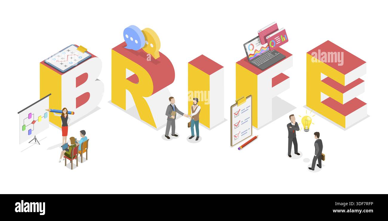 3D Isometric Flat Illustration of Brief, Brainstorming with Creative ...