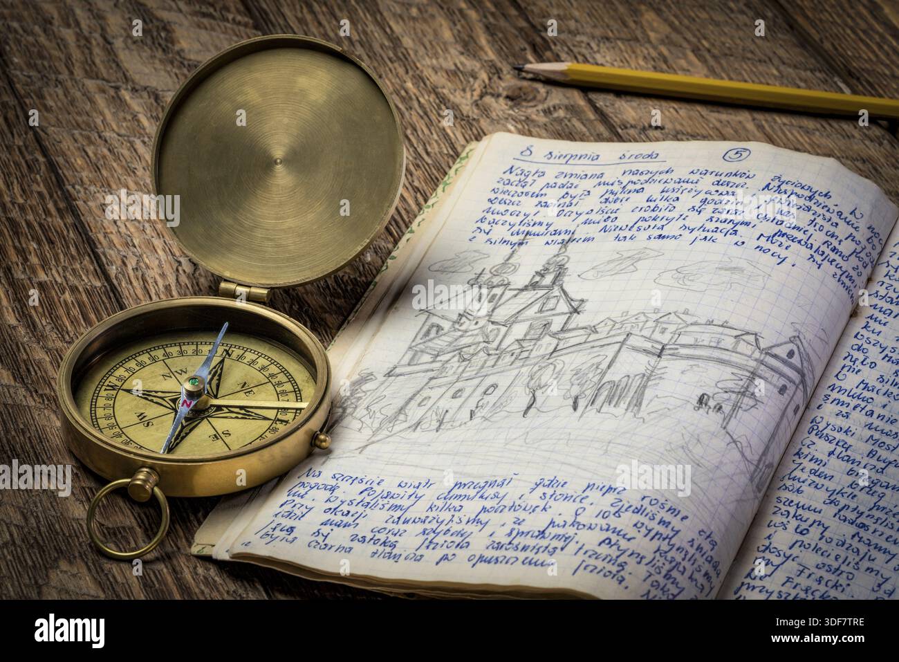 Tre Journal Vintage travel journal with handwriting and pencil sketches (property ...