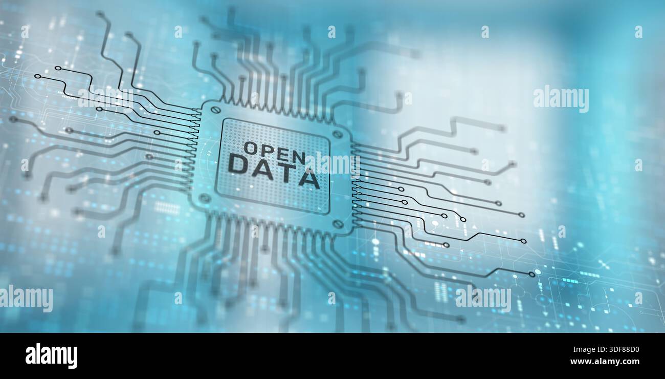 Open Data Concept and Big Data Analytics, Cloud Technology and Digital Transformation. Stock Photo