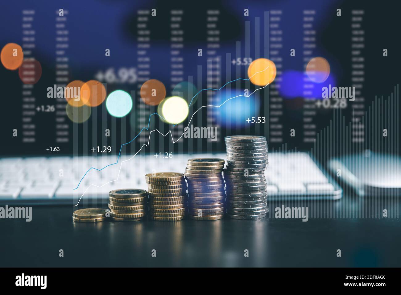 Coin stacks financial chart overlay hi-res stock photography and images ...