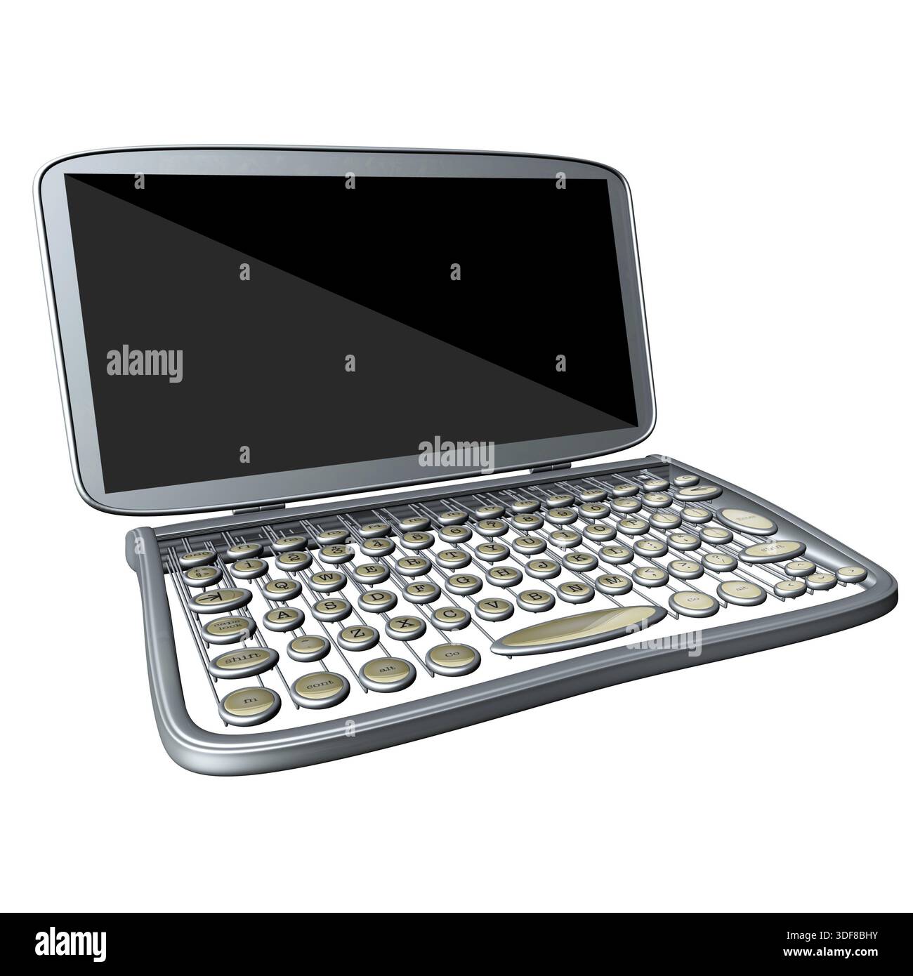 Modern computer laptop with old style typewriter keyboard isolated on white background Stock Photo