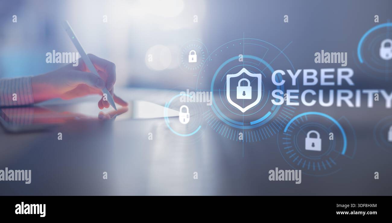 Cyberlock Protection Cybersecurity Shield and Digital Lock Protection Illustrated on Virtual ...