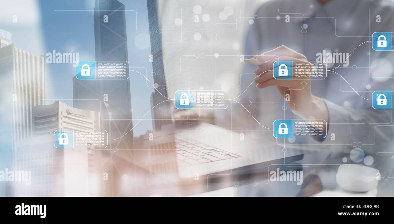 Data Security and Blockchain Technology for Encrypted Connections. Stock Photo