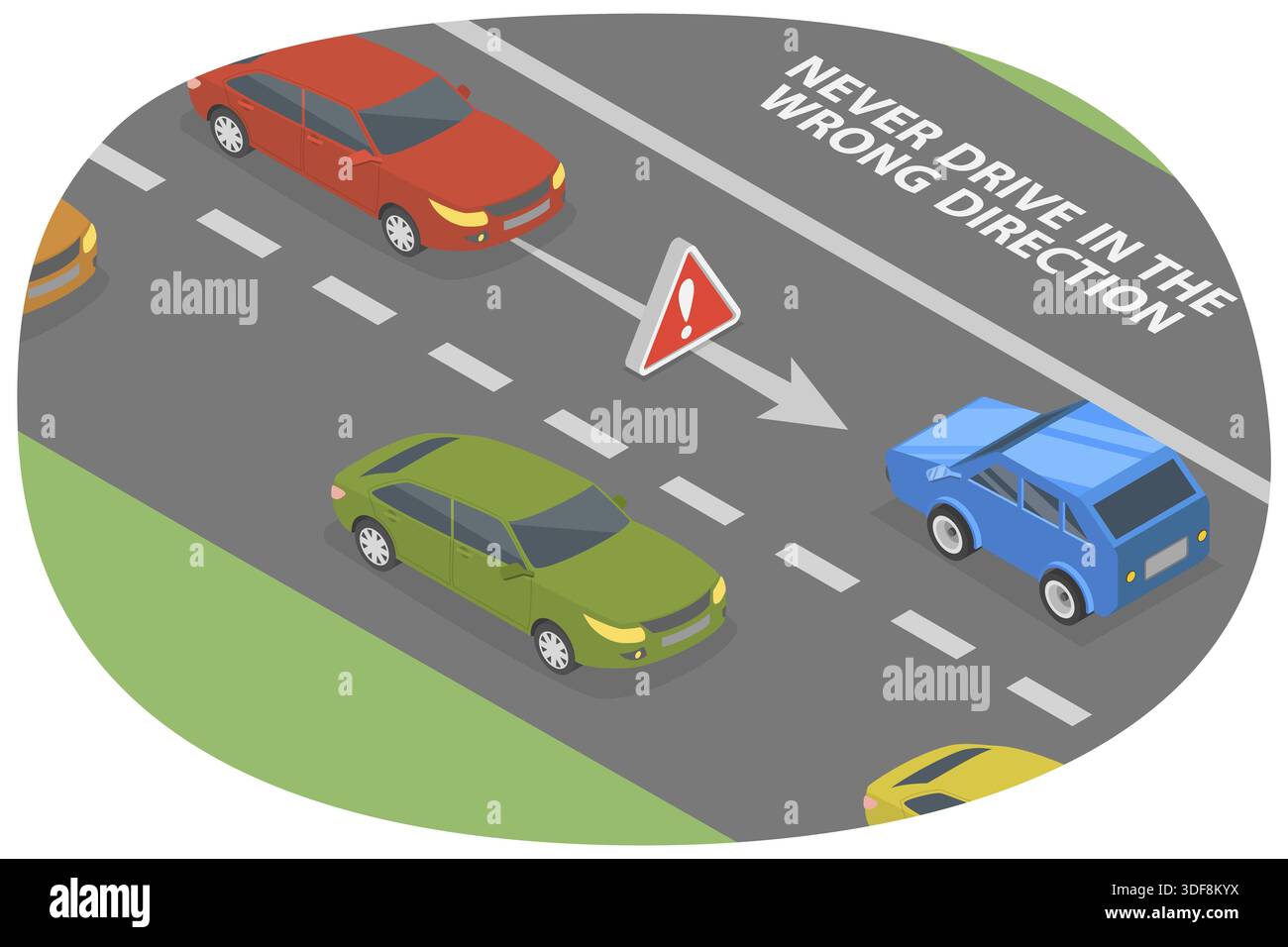 3D Isometric Flat Illustration of Driving in the Wrong Direction on the ...
