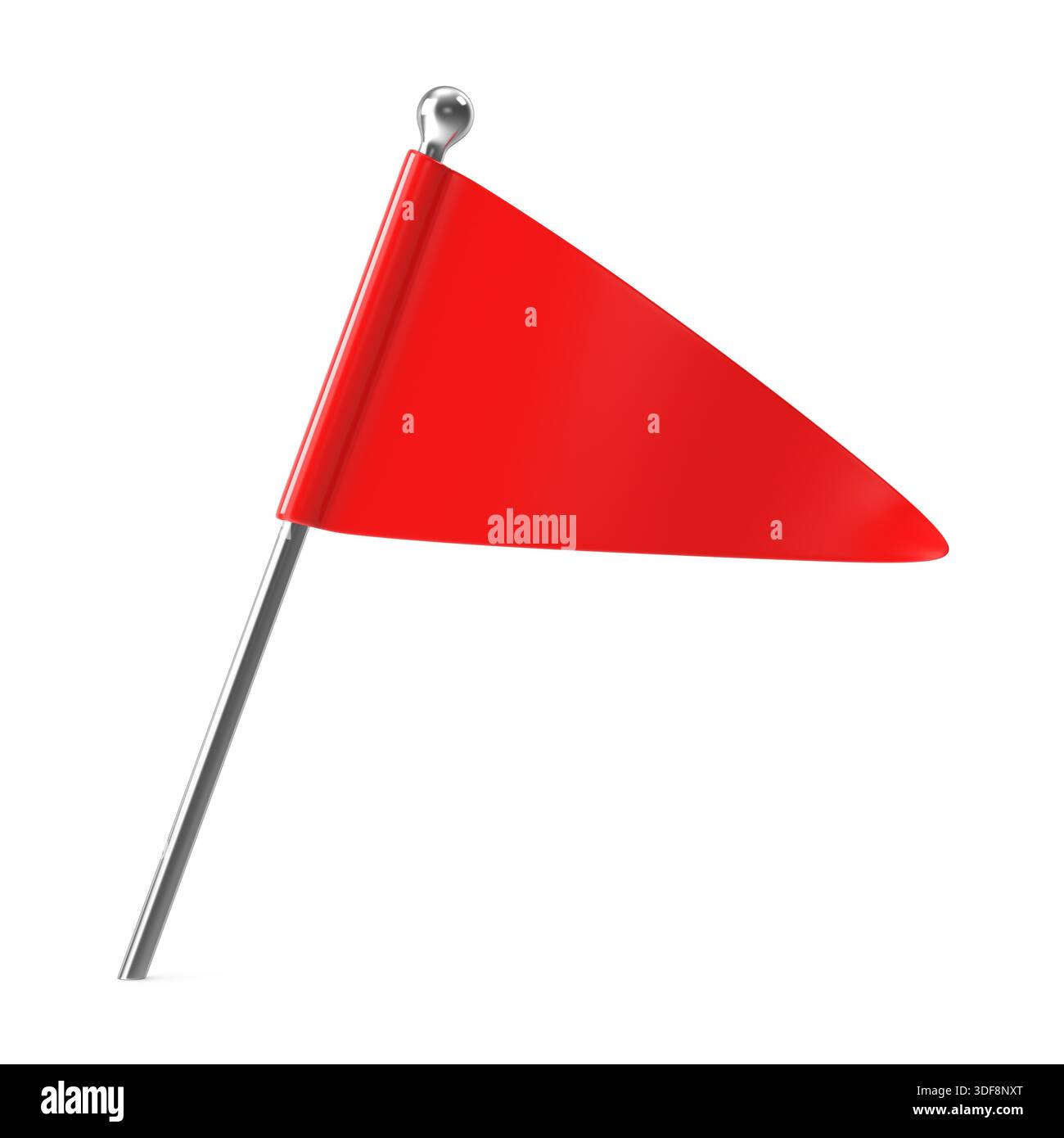 Red Triangular Marker Flag on White Background Stock Photo