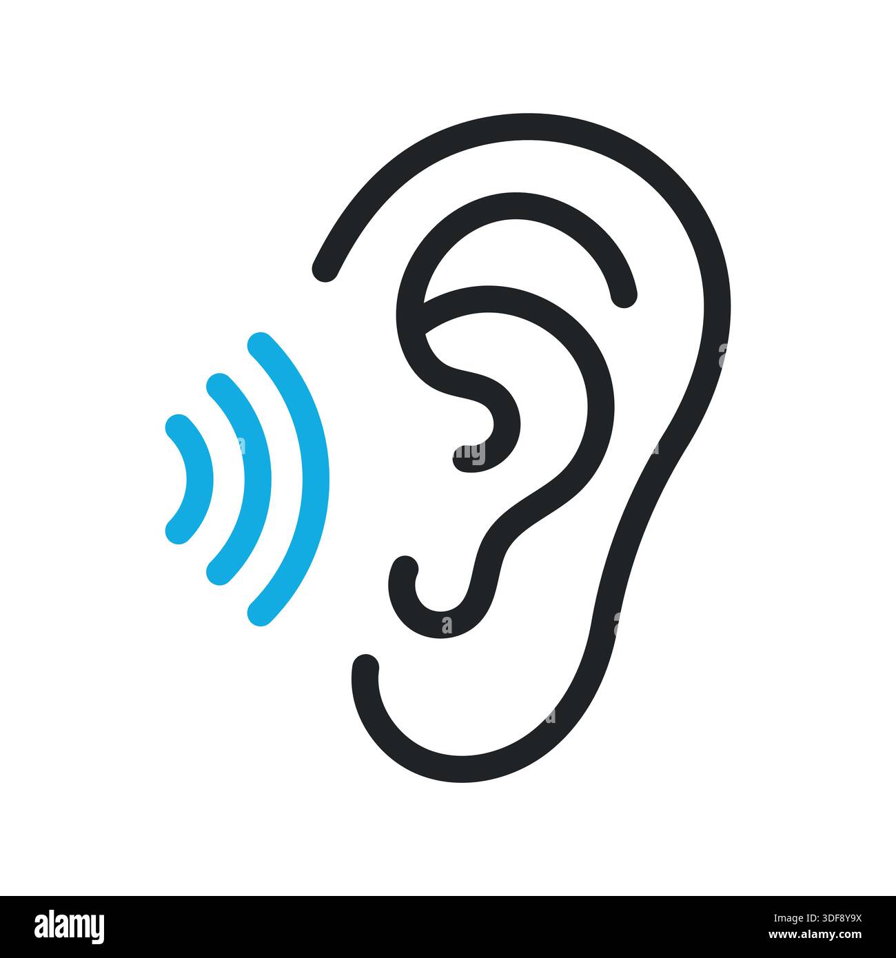 Hearing ear icon Listening Concept Sound Waves Communication Vector ...