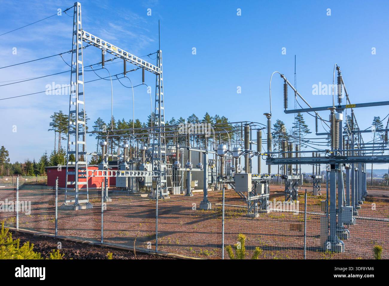 Electrical substation with a electric pylon Stock Photo
