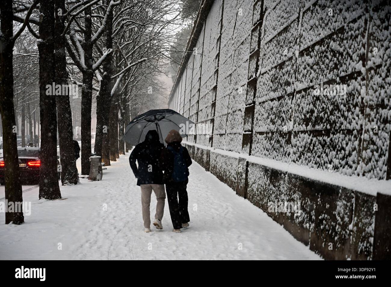 Paris under snow,France. Stock Photo
