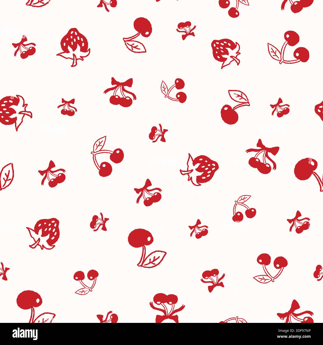 Cute Cherry Berry Doodle Seamless Pattern Stock Vector