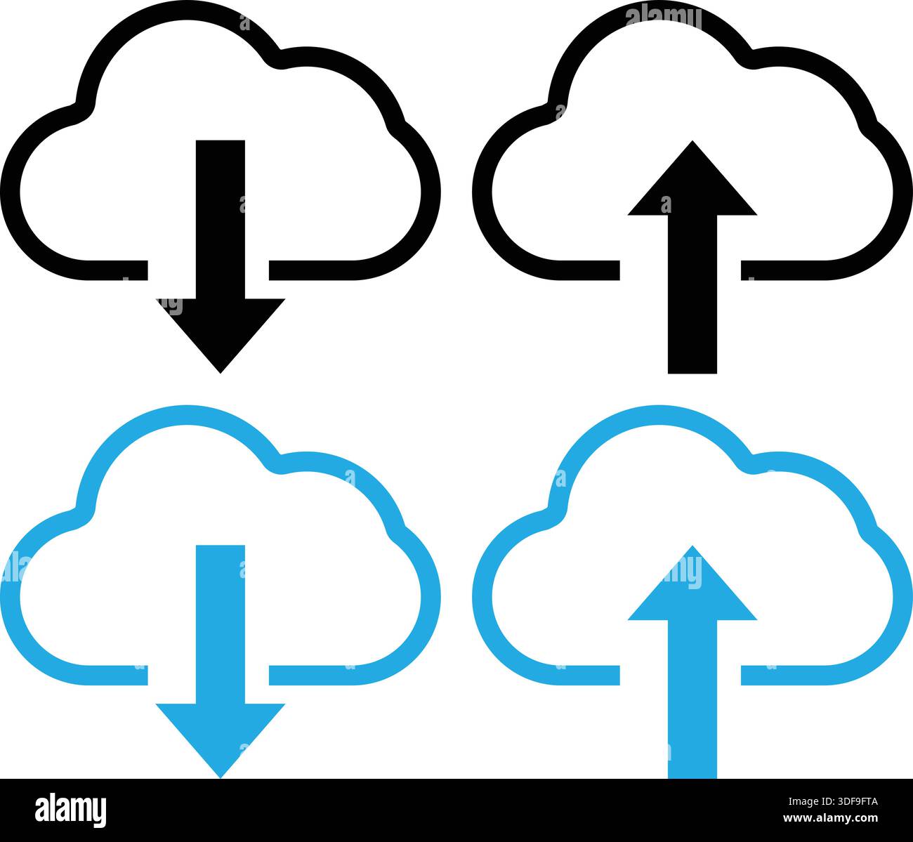 Cloud download and upload icons representing data transfer and cloud computing Stock Vector