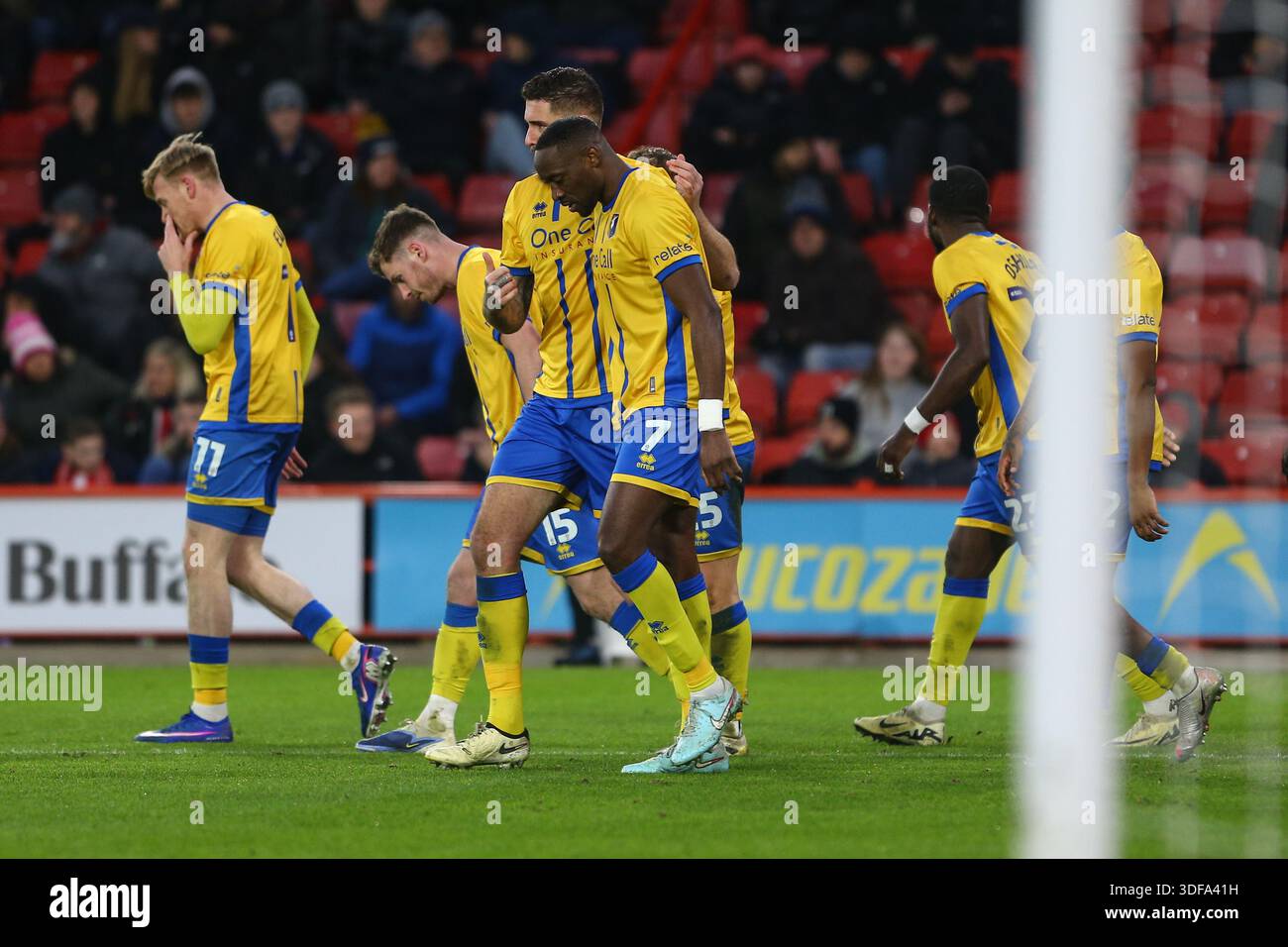 Bramall Lane, Sheffield on Sunday 11th January 2026. Mansfield Town players  celebrate Lucas Akins goal during the Emirates FA Cup Third Round match  between Sheffield United and Mansfield Town at Bramall Lane,