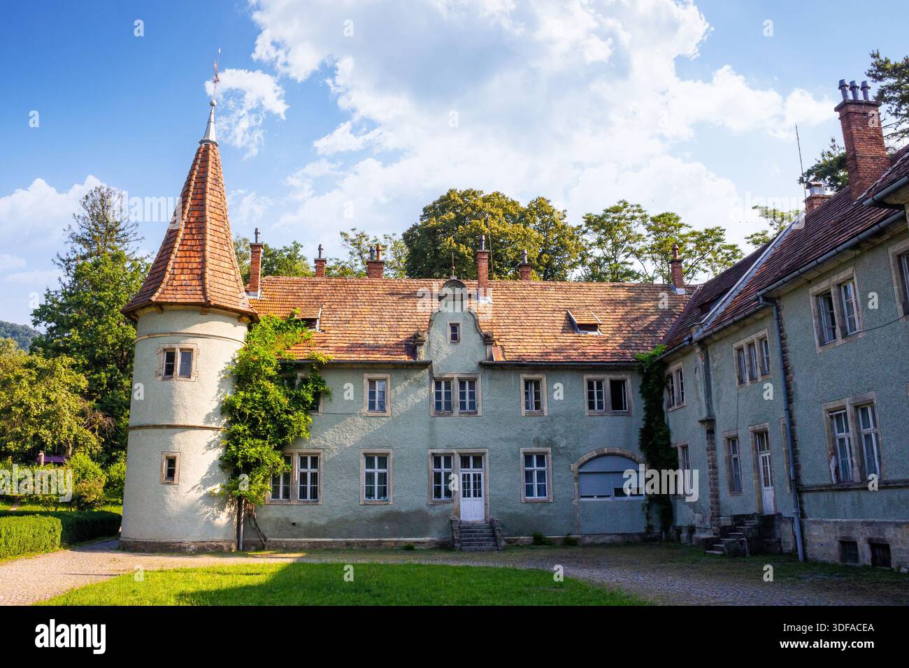 heritage site in carpathians. popular tourist destination. hunting castle now a sanatorium on sunny day Stock Photo