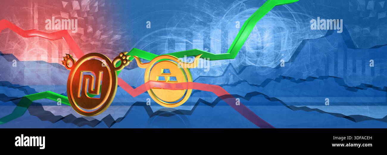 gold stock prices rise in ils. financial crisis in israel. bullish commodity market concept. 3d illustration of expensive asset. investment chart conc Stock Photo