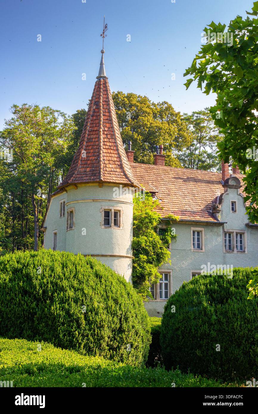 heritage site in carpathians. popular tourist destination. hunting castle now a sanatorium on sunny day Stock Photo