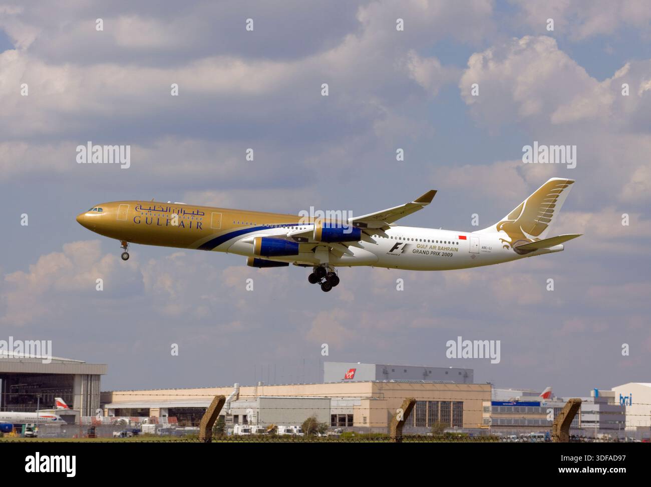 Gulf Air Airbus A340-313X at London Heathrow Airport Stock Photo