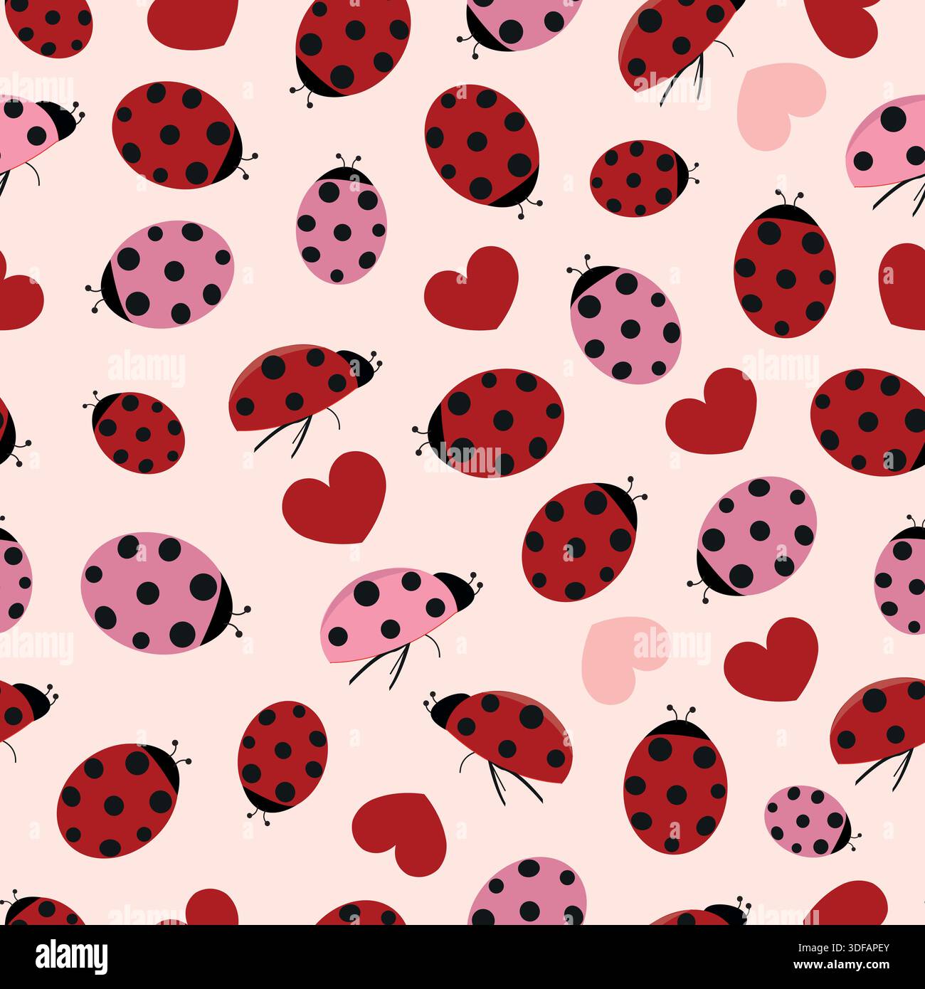 Ladybug with hearts seamless fabric design pattern Stock Vector