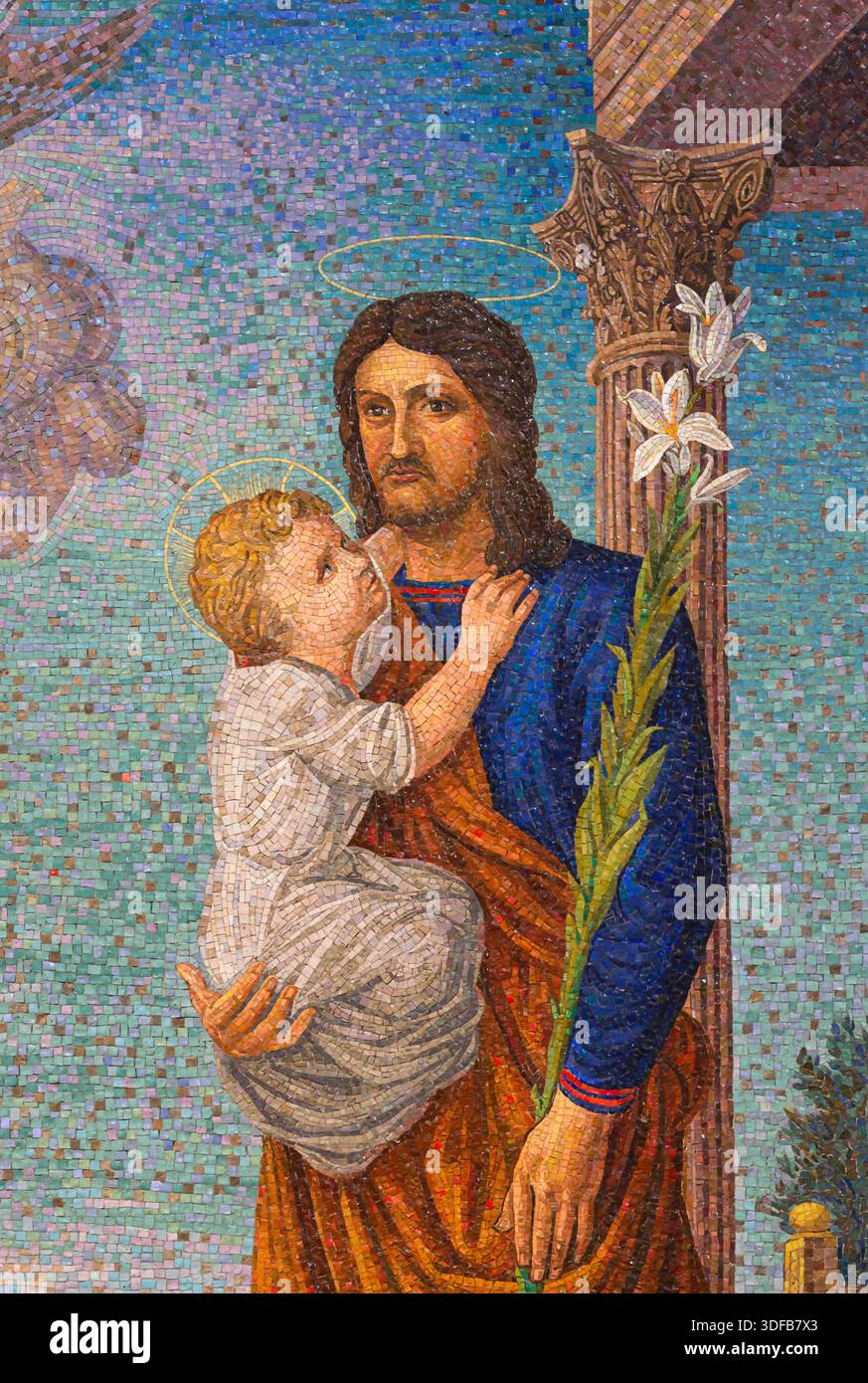 St Joseph with Infant Jesus – a mosaic in St Peter's Basilica, Rome, Italy. - Stock Image