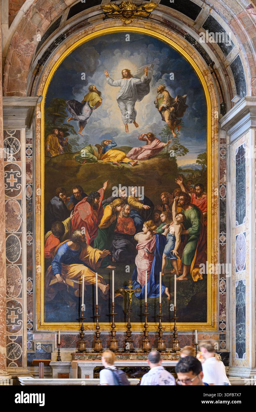 The Transfiguration of the Lord – the mosaic is a copy of a painting by Raphael (Raffaello Sanzio da Urbino). St Peter's Basilica, Rome, Italy. - Stock Image